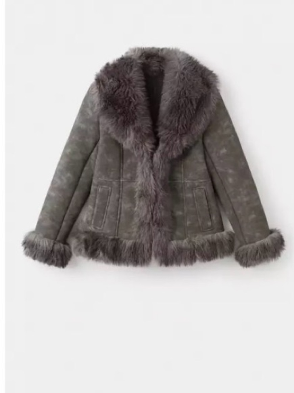 Suede-effect faux-fur jacket